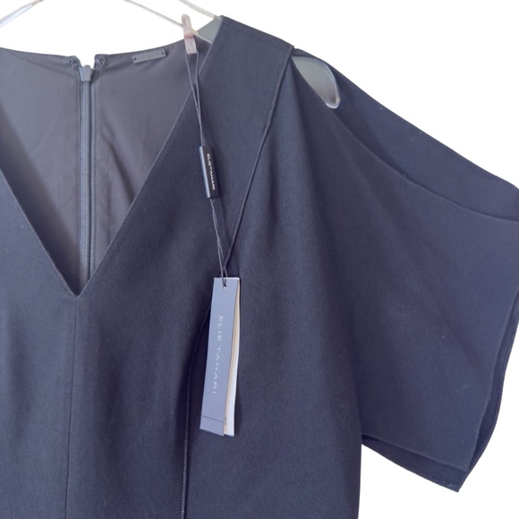 ELIE TAHARI 'Lourdes'~Black Crepe V-Neck Cold Shoulder Party Dress size 6 NEW - Picture 2 of 13